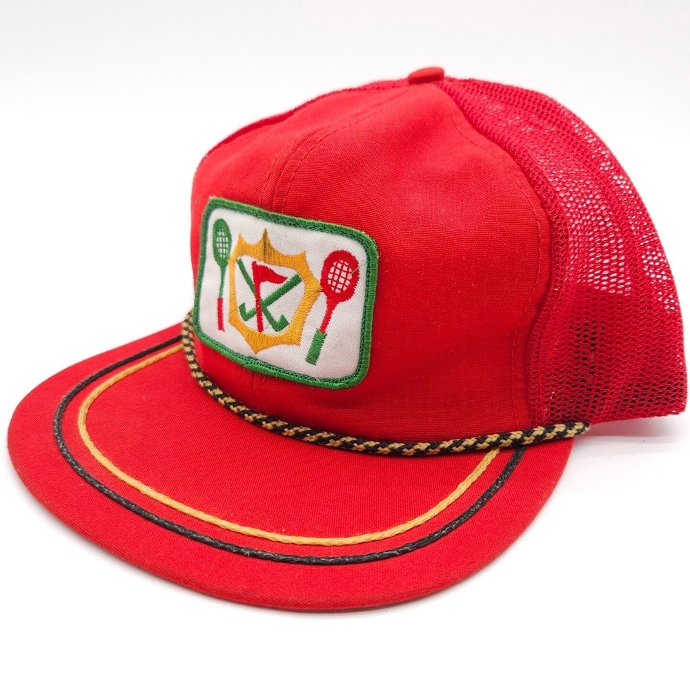 Vintage Country Club Tennis Red Golf Rope Snapback Mesh Trucker Hat Patch Cap